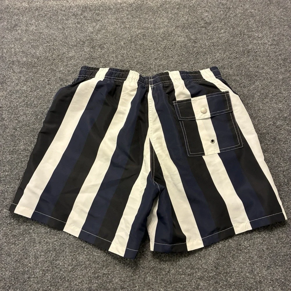 Bather Vertical Striped Mesh Lined Nylon Swim Trunks Shorts Mens Size Medium